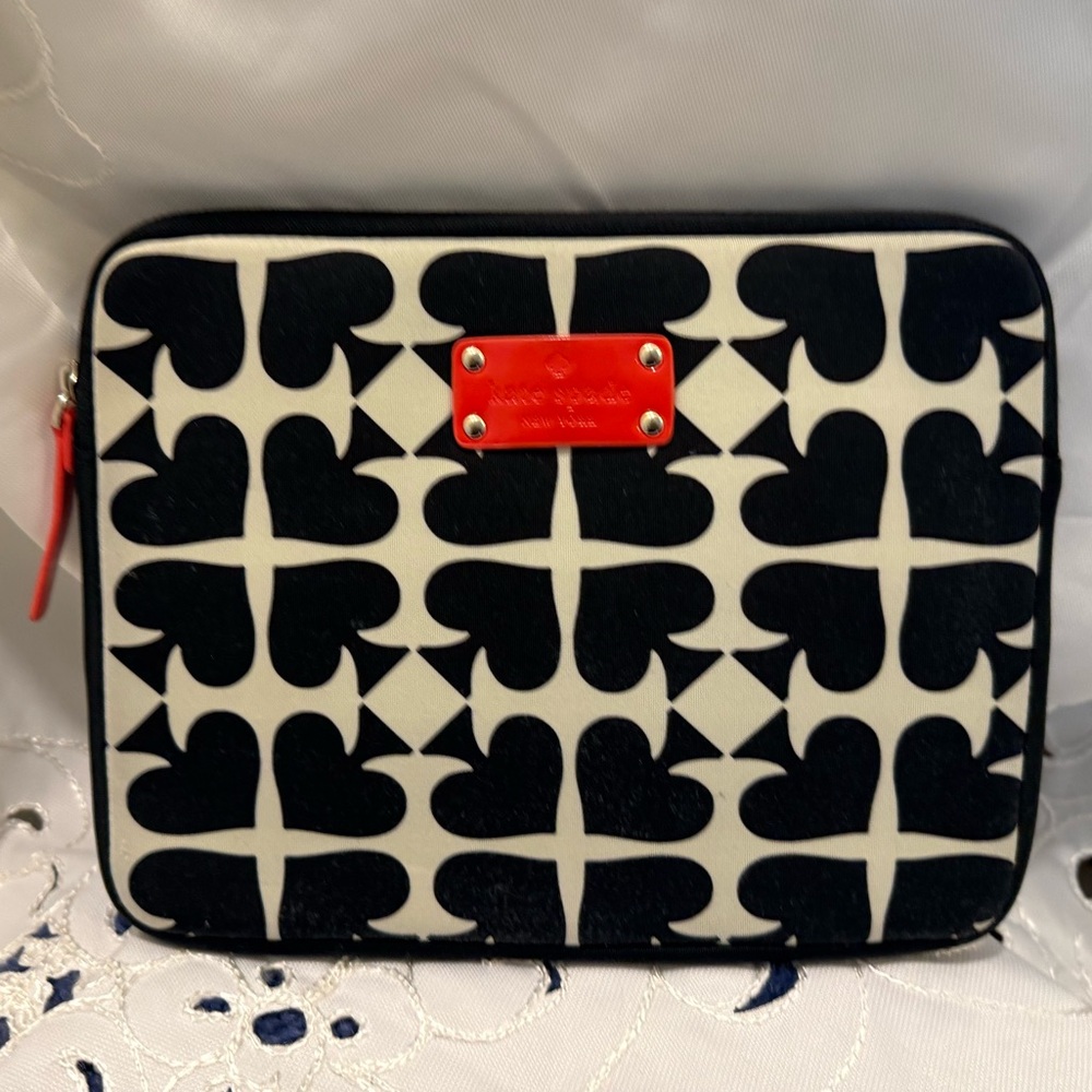 Kate Spade Vintage Black and White Tablet Sleeve with Red accents